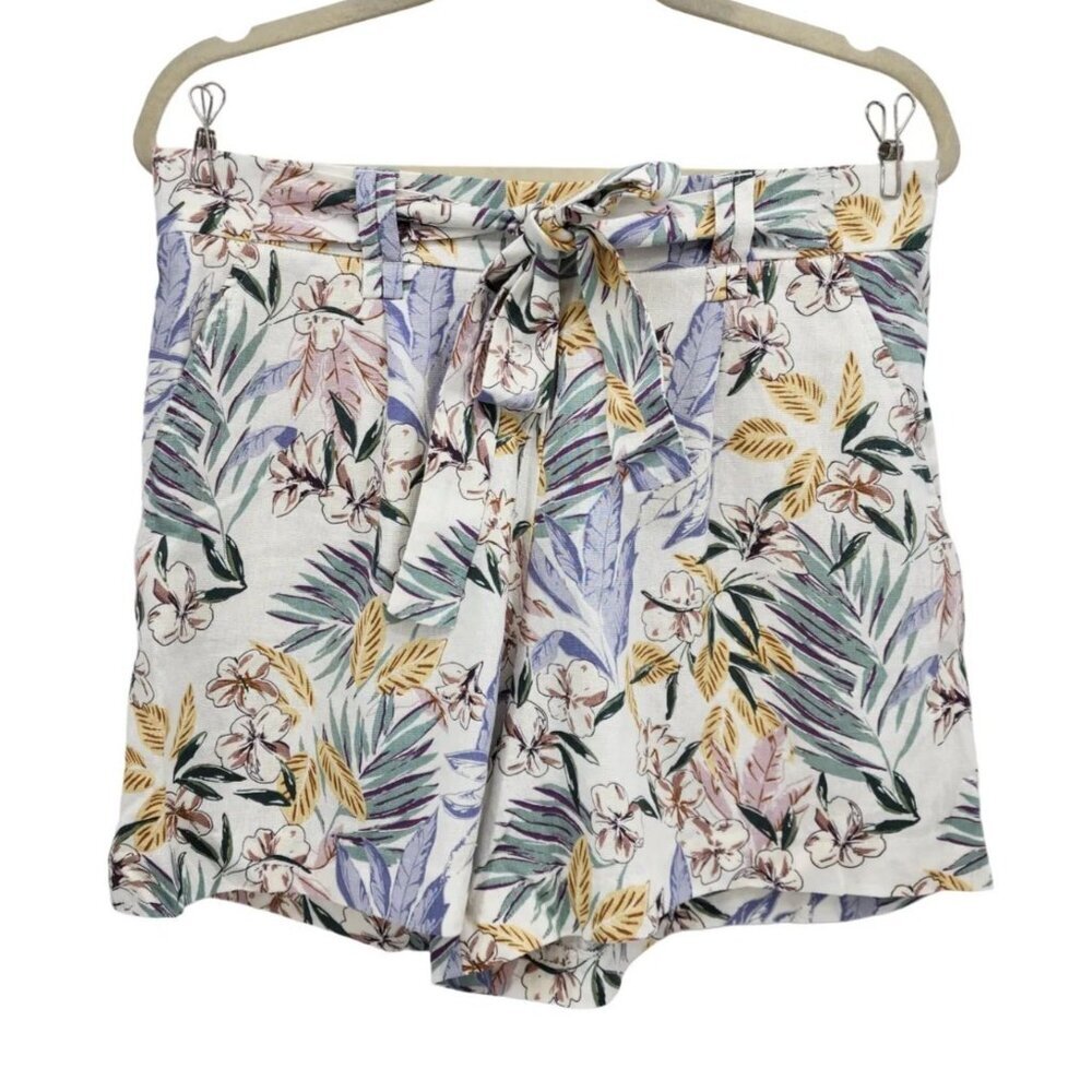 C&C California Womens 10 Shorts Linen Blend Floral Pull On Culottes Tropical